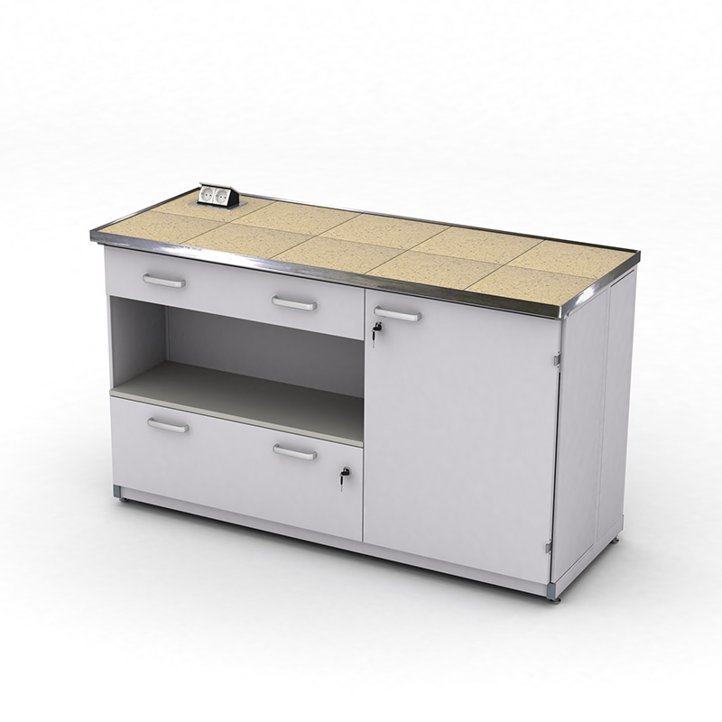 Cтіл демонстраційний лабораторний ЕКСПЕРТ з розетками, шухлядами та тумбою, 1500х600х900, керамограніт, арт. 41-08.225